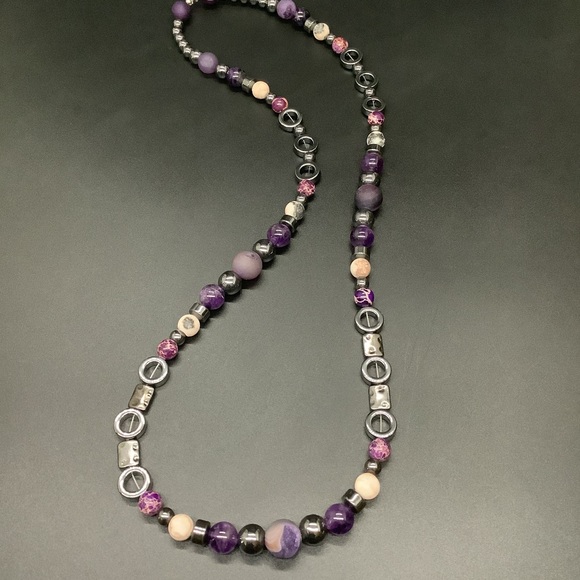 Amethyst, Hematite,& Purple Agate Necklace - Picture 7 of 11